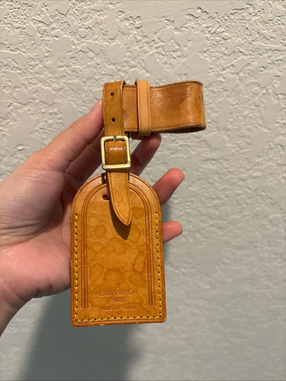 Louis Vuitton Brown/Tan Leather Luggage Tag with Gold-Tone Buckle